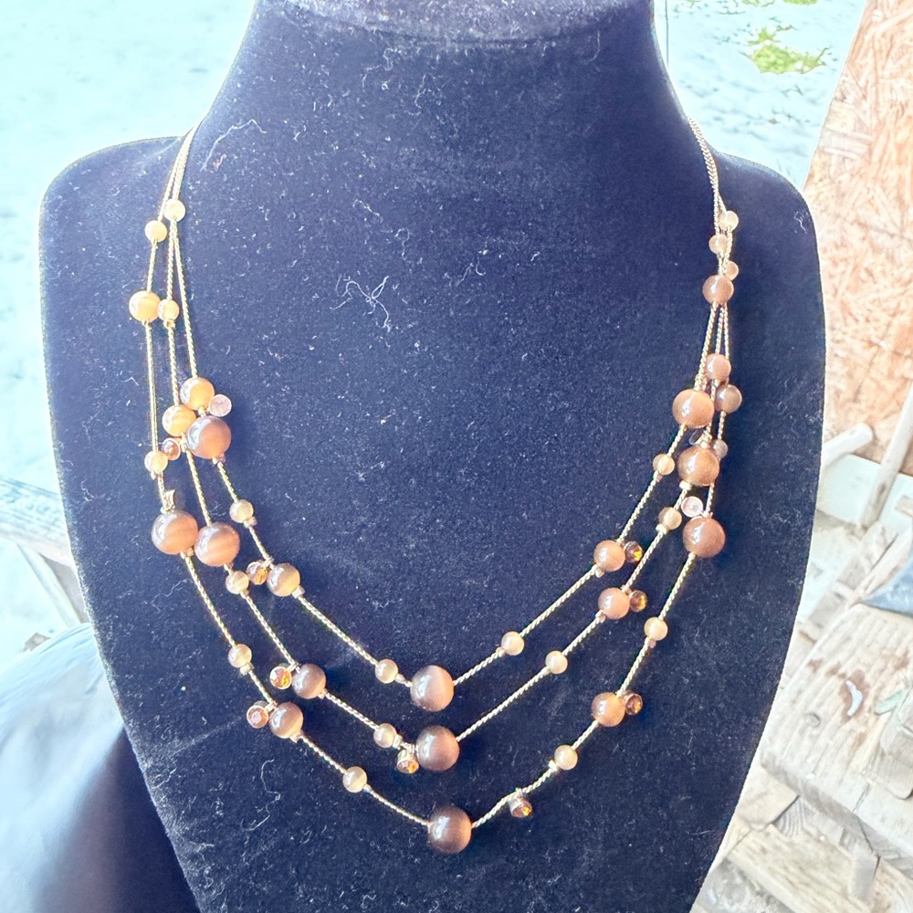 Chic Multi-Strand Brown Beaded Necklace